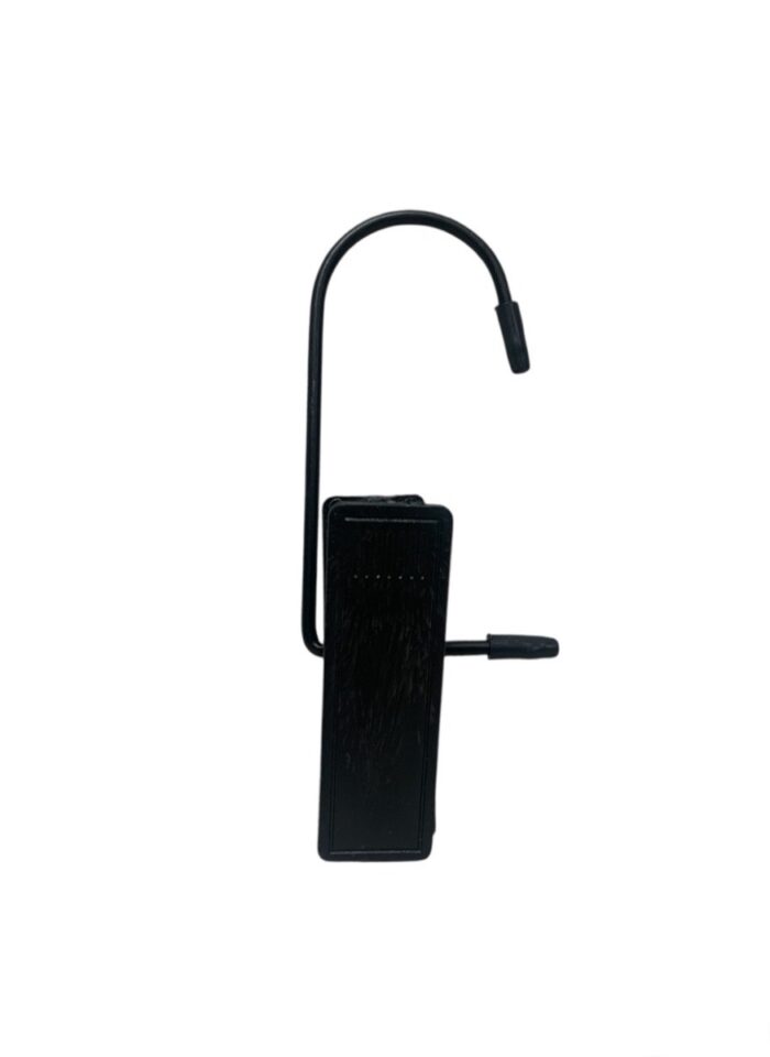 Gancho con pinza, 12,5 cm alto, plástico negro.
