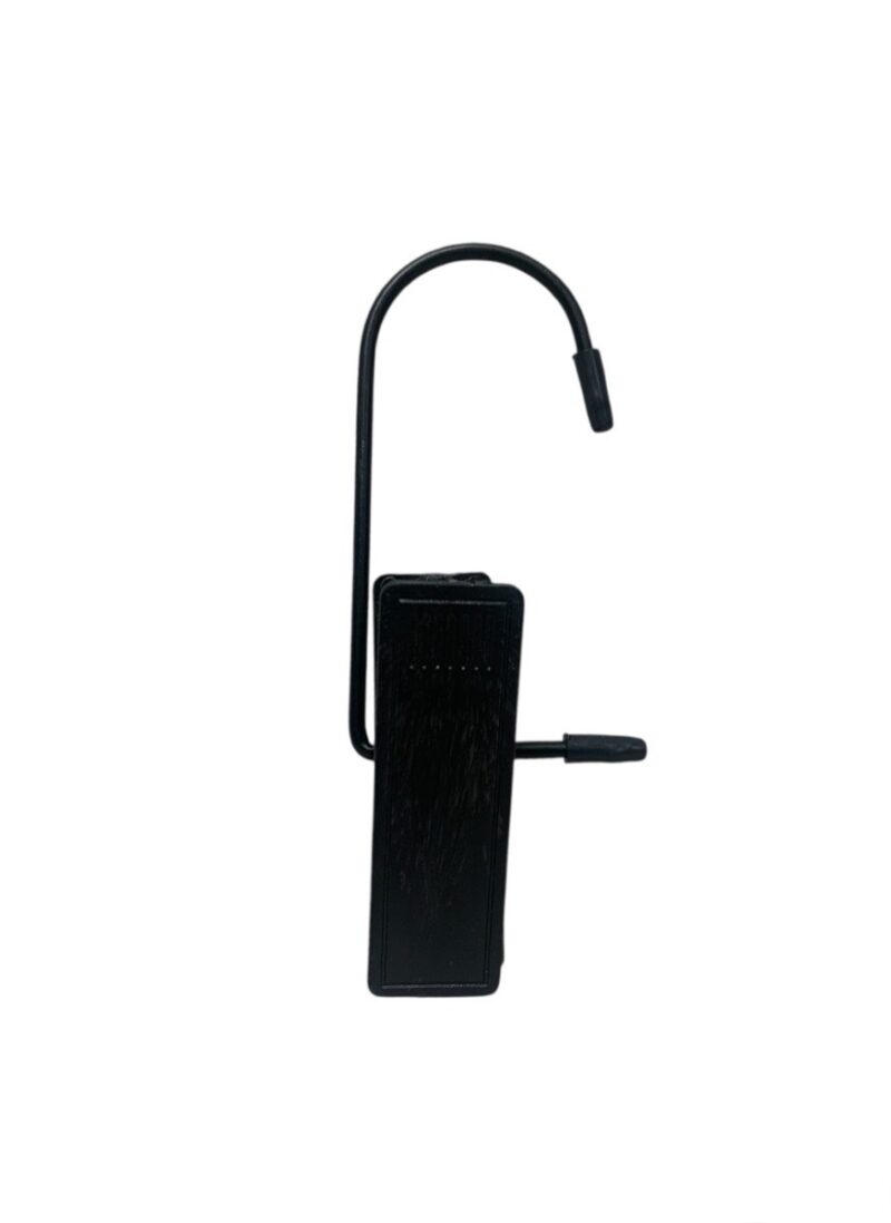 Gancho con pinza, 12,5 cm alto, plástico negro.