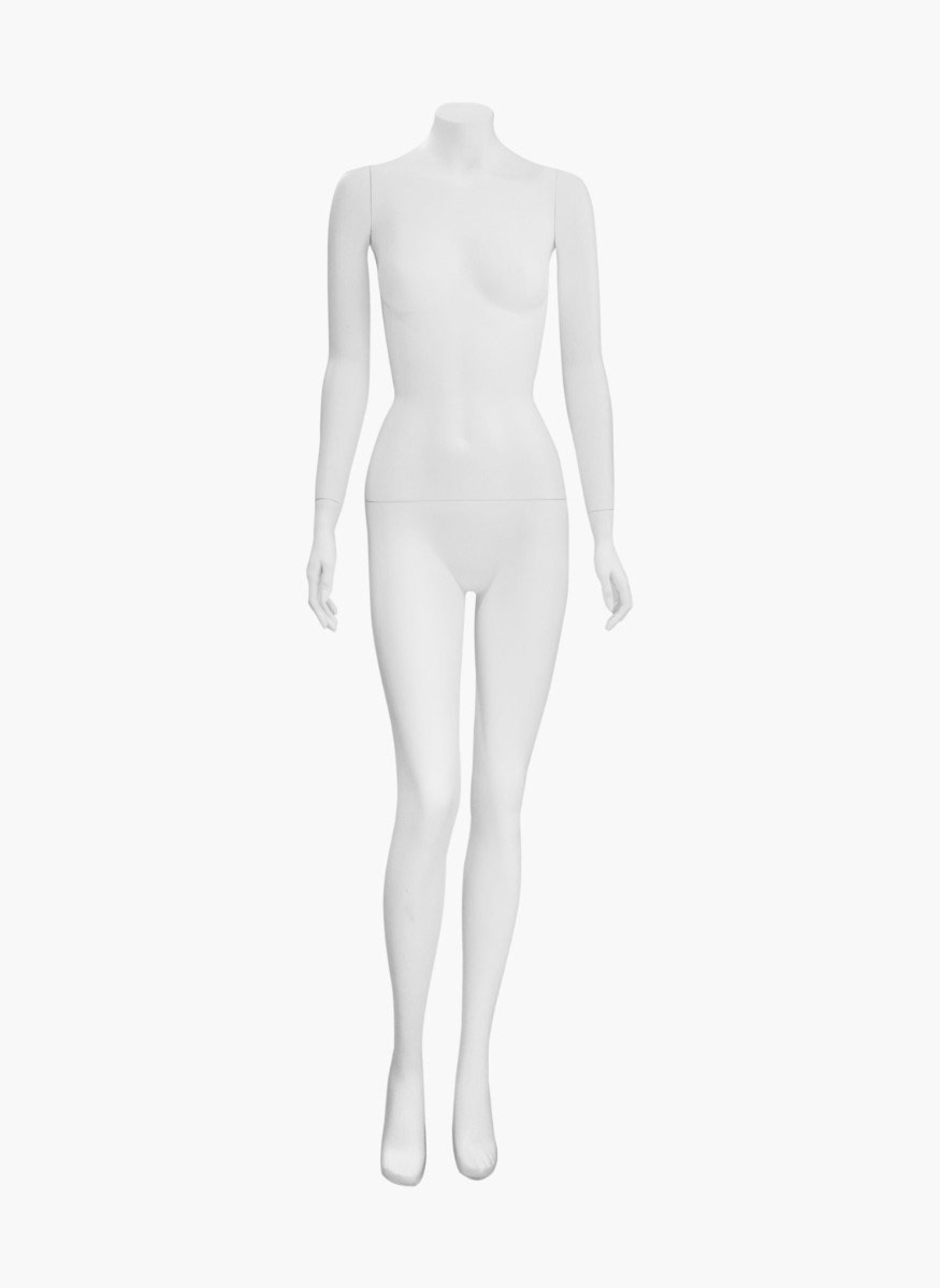Maniquí de mujer sin cabeza “Alexandra”, pierna flexionada. Acabado blanco  mate