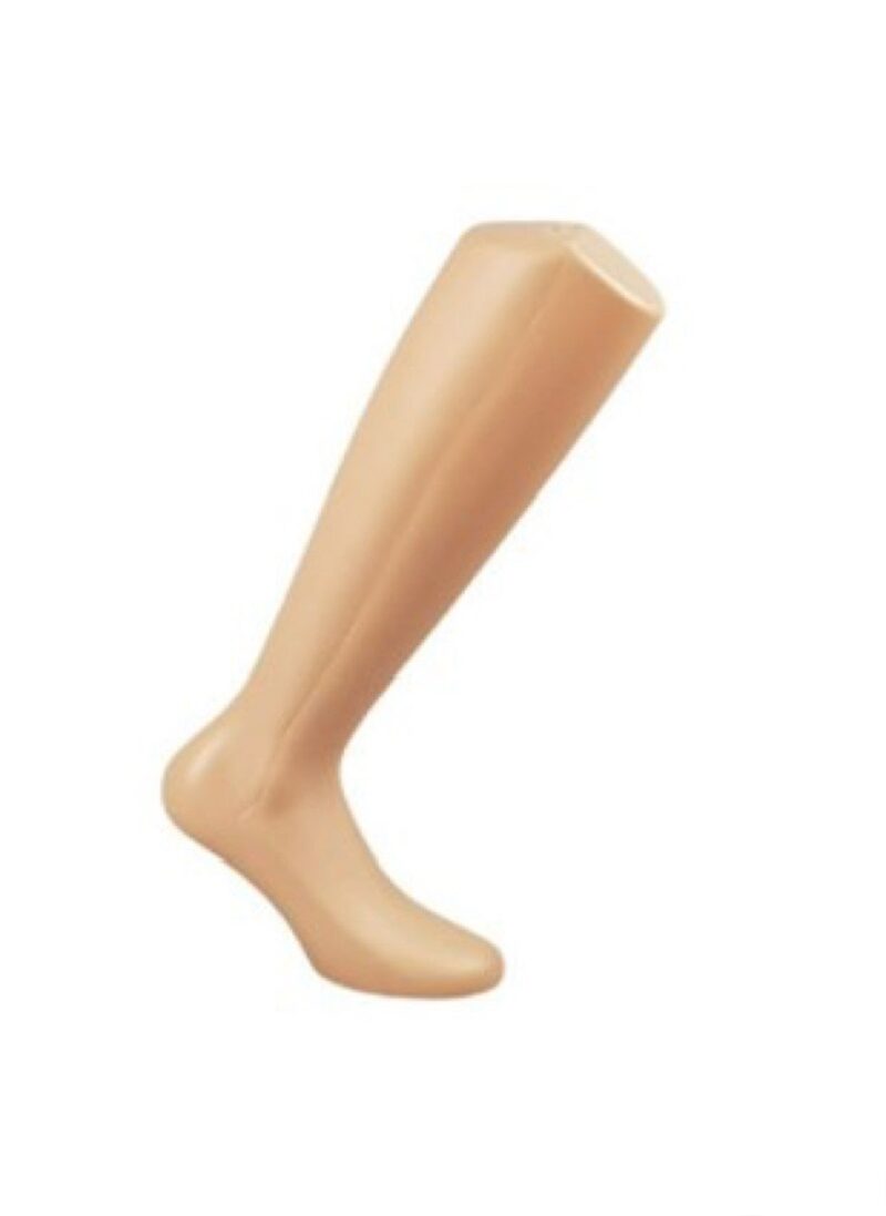 Media pierna hombre para calcetines, plástico color carne, 46 cm de alto.