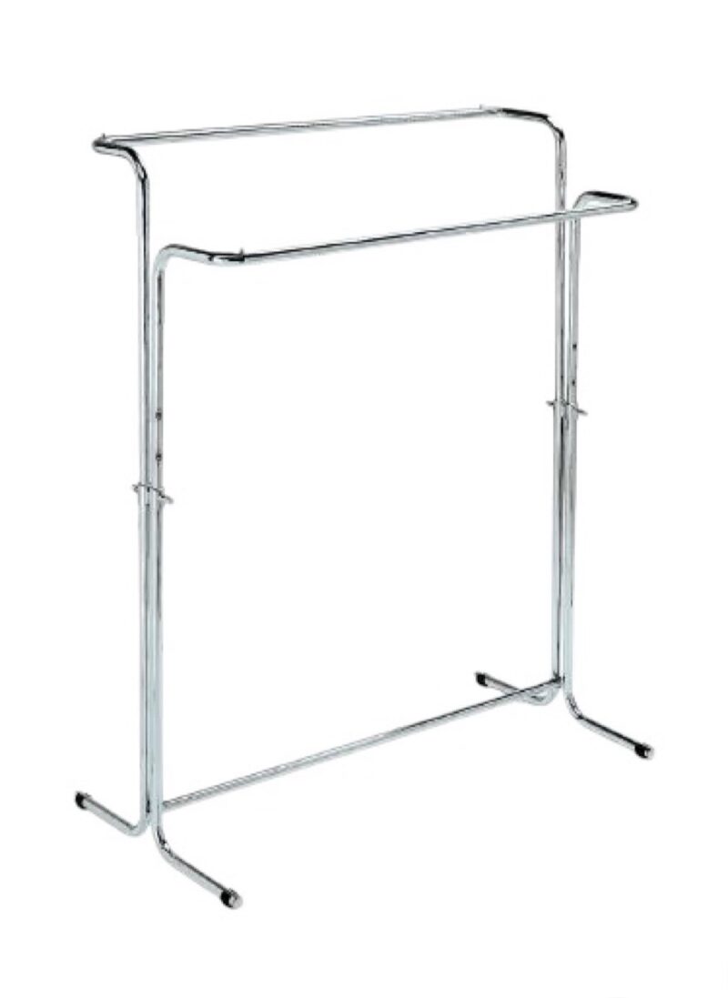 Soporte confección doble regulable de 110 a 170 cm de altura, sin ruedas, cromado.