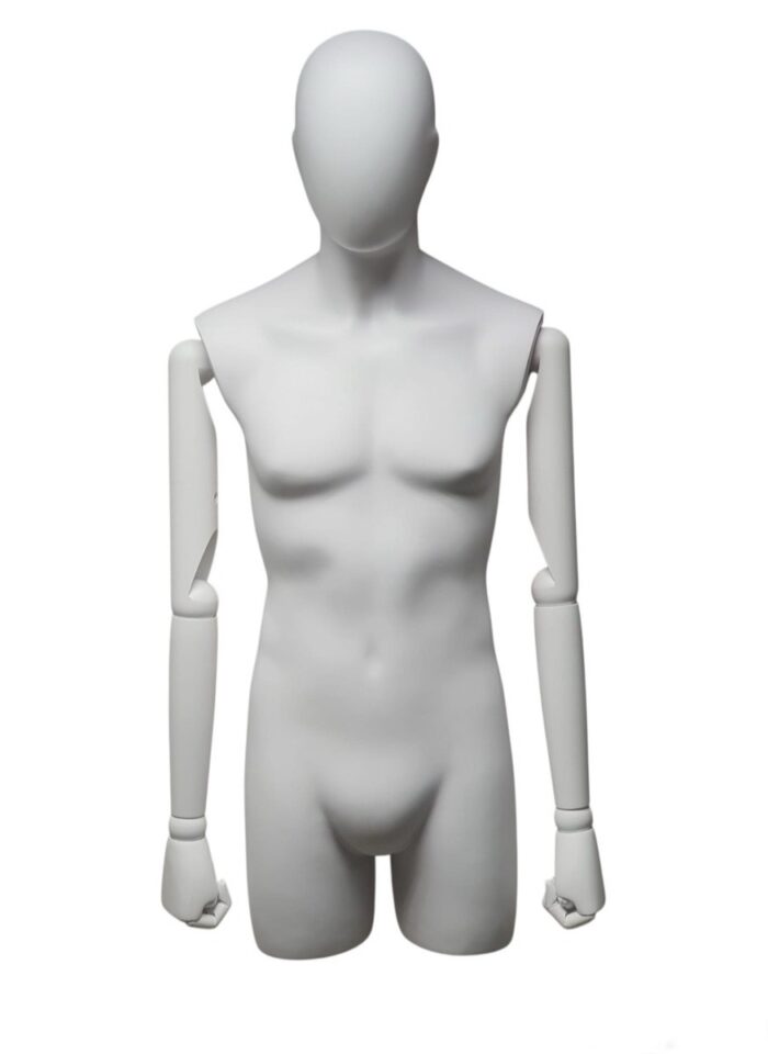 Torso hombre Persa largo, con semipierna, con cabeza y brazos madera, pintado blanco mate.