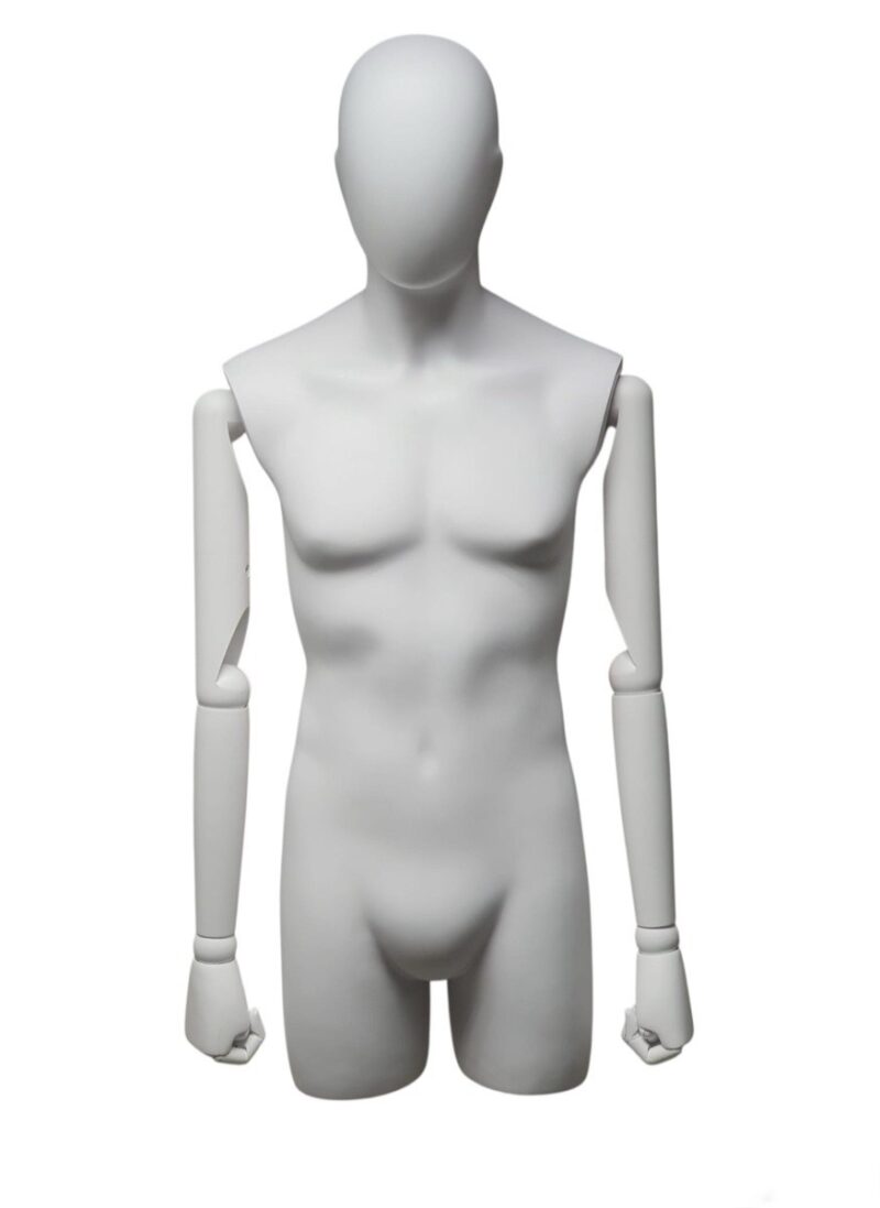 Torso hombre Persa largo, con semipierna, con cabeza y brazos madera, pintado blanco mate.