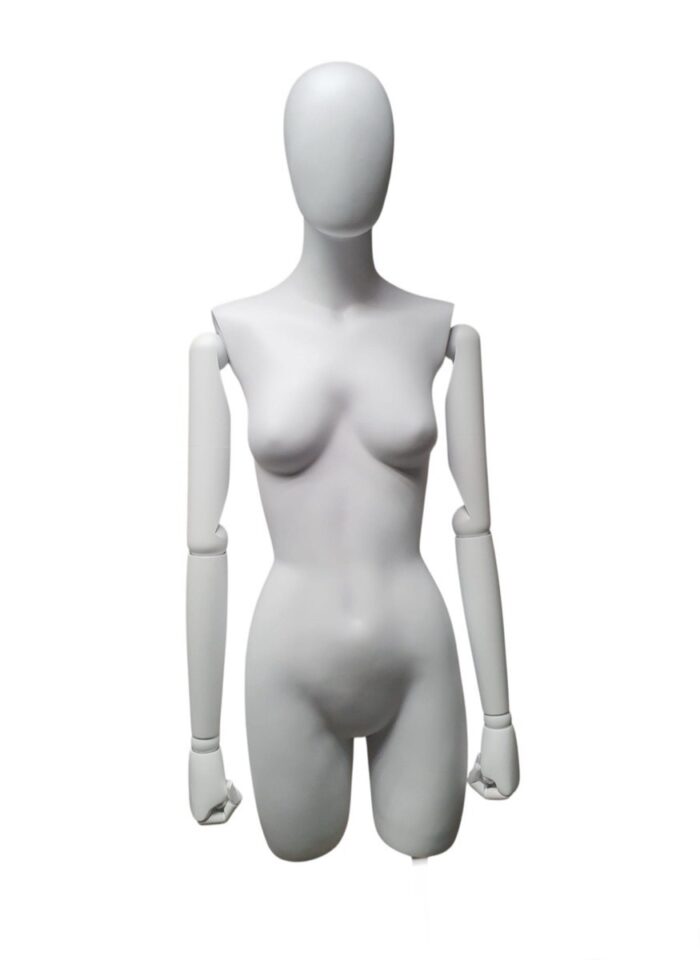 Torso mujer Greco largo, con semipierna, con cabeza y brazos madera, pintado blanco mate.