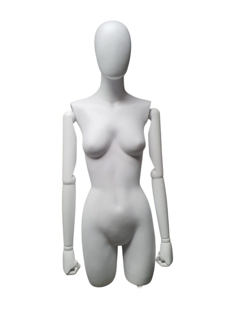 Torso mujer Greco largo, con semipierna, con cabeza y brazos madera, pintado blanco mate.
