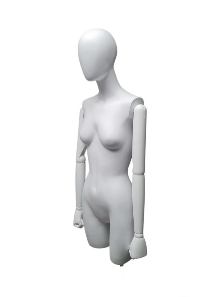 Torso mujer Greco largo, con semipierna, con cabeza y brazos madera, pintado blanco mate. - Imagen 2