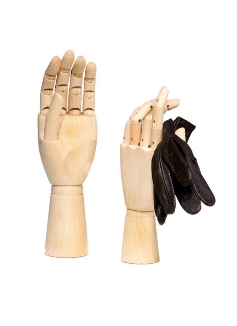 Mano articulada de mujer, madera color natural, de 25cm de alto.