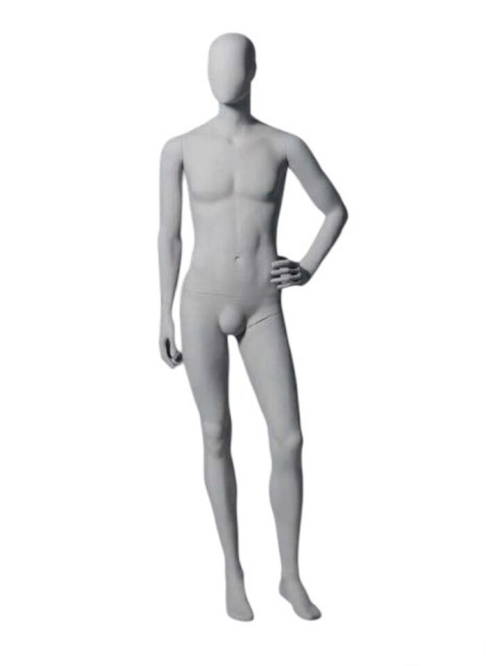 Maniquí de hombre Dakar, posición 03-E5, mano a cintura. Blanco mate
