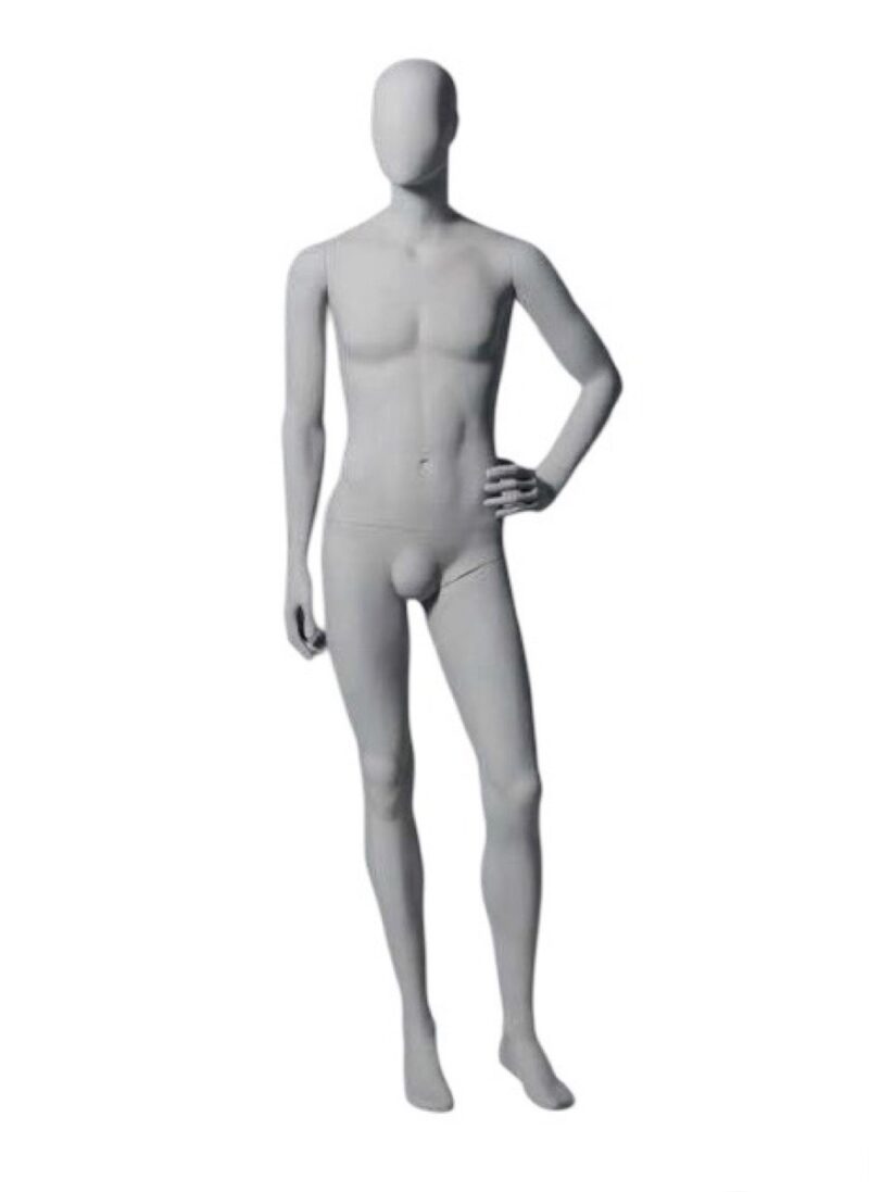 Maniquí de hombre Dakar, posición 03-E5, mano a cintura. Blanco mate