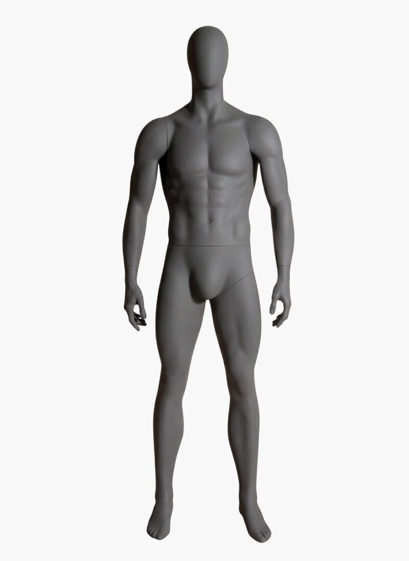 Maniquí hombre sport recto con cabeza, cuerpo Gym, blanco mate.