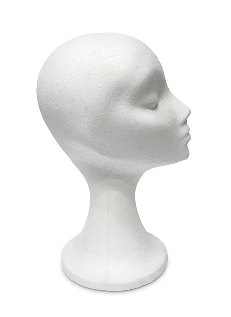 Cabeza de porexpan 34 cm blanca para pelucas y exposición